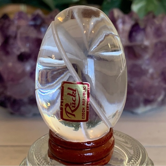 Vintage Ruckl Bohemian Czech Hand Cut Crystal Egg With Stand Original Box Label - Picture 2 of 16